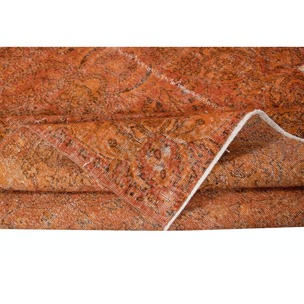 Orange Handmade Area Rug, Modern Turkish Wool Carpet
