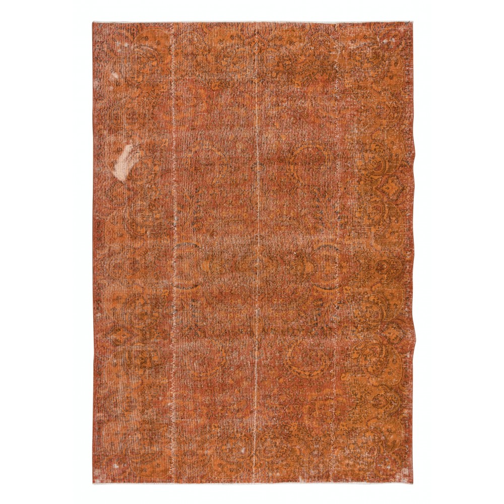 Orange Handmade Area Rug, Modern Turkish Wool Carpet