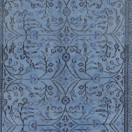Modern Handmade Rug Overdyed in Blue, One-of-a-kind Turkish Carpet