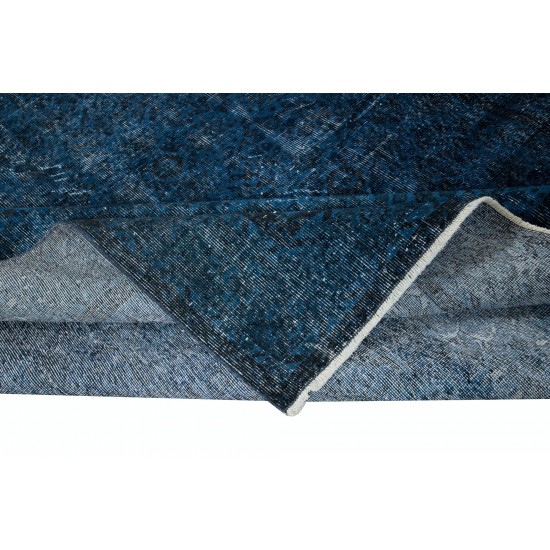 Royal Blue Handmade Area Rug from Turkey, Solid Navy Blue Overdyed Carpet, Contemporary Dark Blue Living Room Carpet