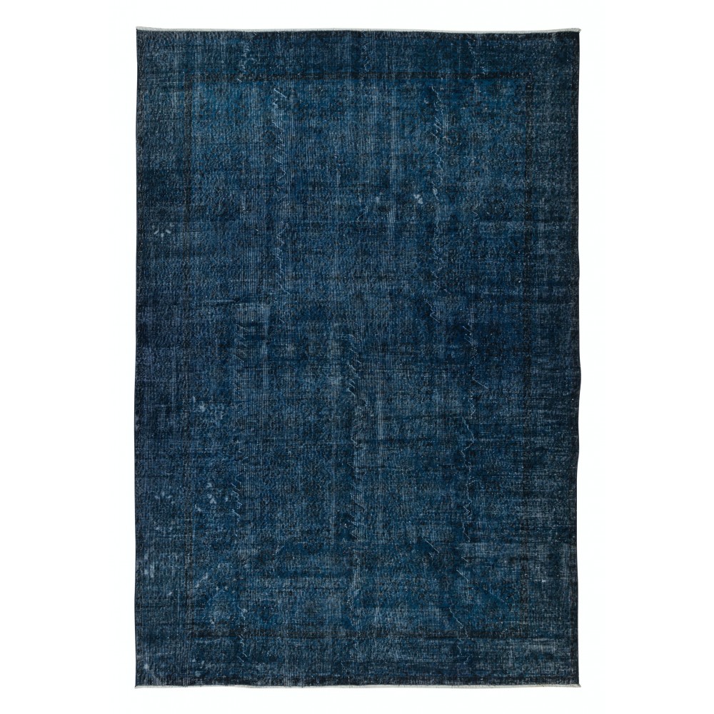 Royal Blue Handmade Area Rug from Turkey, Solid Navy Blue Overdyed Carpet, Contemporary Dark Blue Living Room Carpet