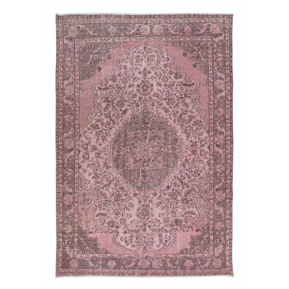 One-of-a-Kind Handmade Turkish Area Rug in Soft Pink, Modern Wool and Cotton Carpet