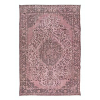 One-of-a-Kind Handmade Turkish Area Rug in Soft Pink, Modern Wool and Cotton Carpet
