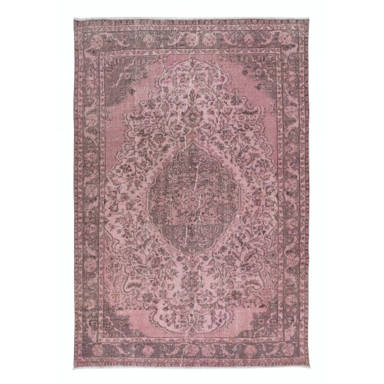 One-of-a-Kind Handmade Turkish Area Rug in Soft Pink, Modern Wool and Cotton Carpet