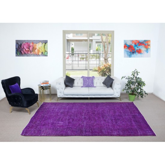 One of a kind Hand Made Modern Large Rug in Purple. Turkish Bohem Carpet for Living Room