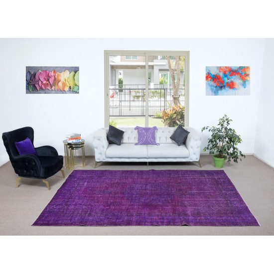 Handmade Turkish Area Rug in Purple & Violet Colors, Ideal for Contemporary Interiors
