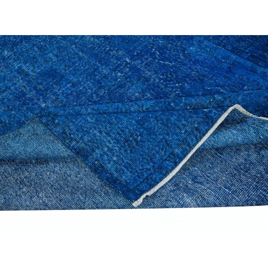 Plain Solid Blue Handmade Turkish Rug for Living Room, Entrance, Bedroom, Dining Room & Kids Room