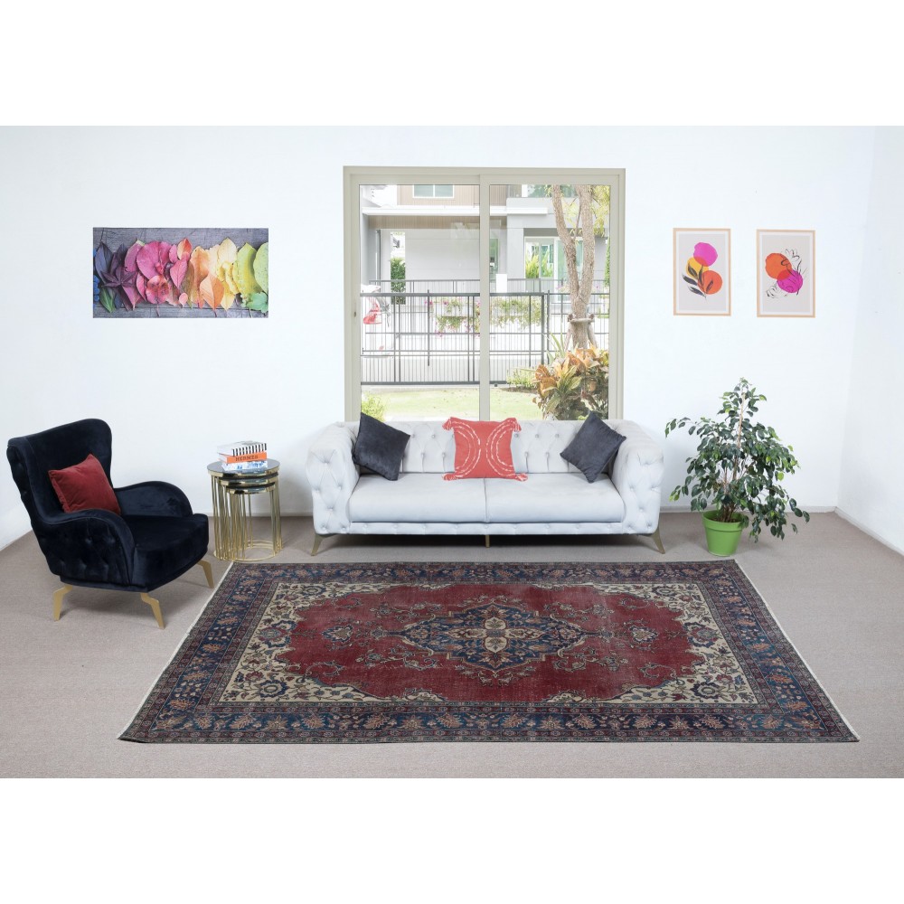 Vintage Handmade Oriental Rug for Country Homes, Tribal, Traditional Interiors