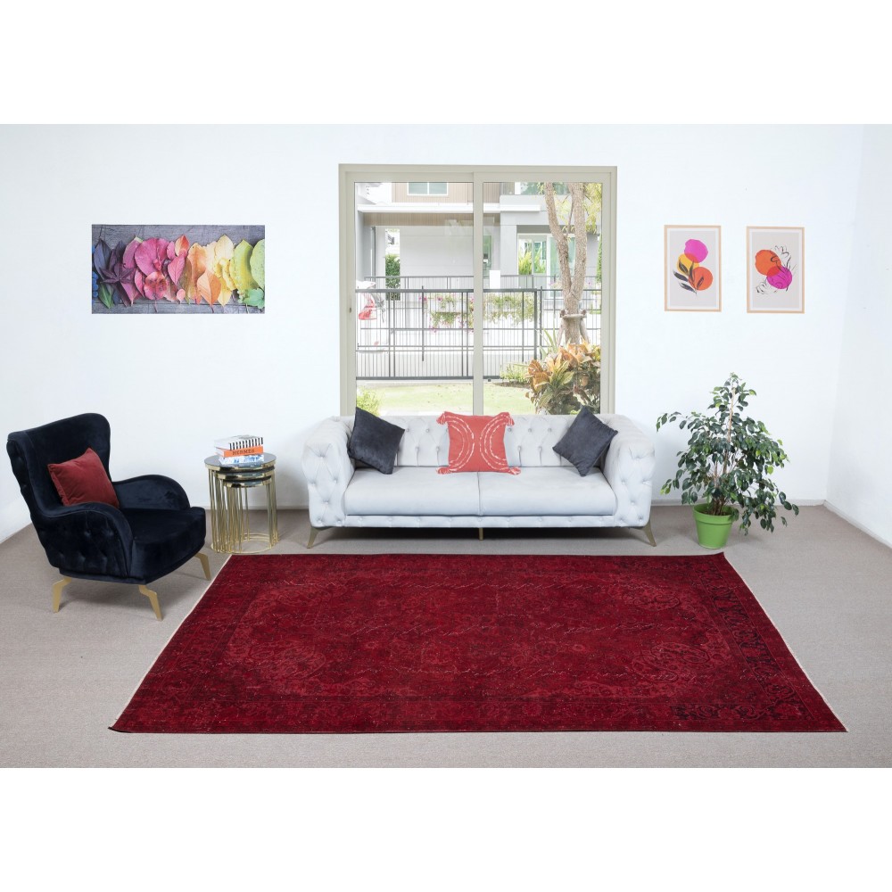 Unique Handmade Burgundy Red Rug for Living Room, Modern Turkish Carpet for Dining Room