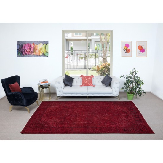 Unique Handmade Burgundy Red Rug for Living Room, Modern Turkish Carpet for Dining Room