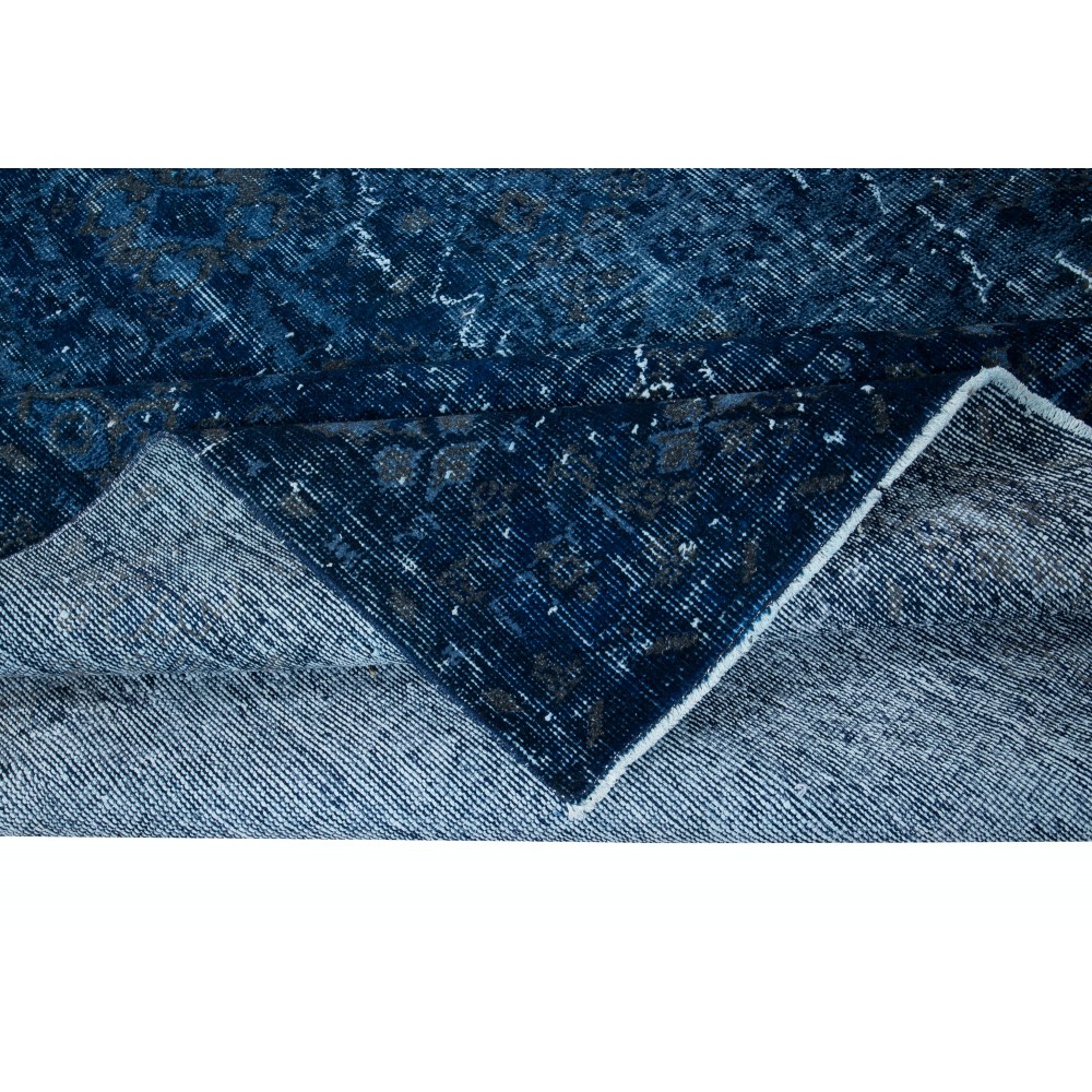 Modern Overdyed Hand Knotted Wool Blue Area Rug From Turkey
