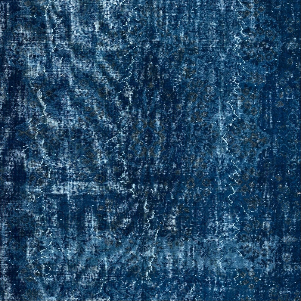 Modern Overdyed Hand Knotted Wool Blue Area Rug From Turkey