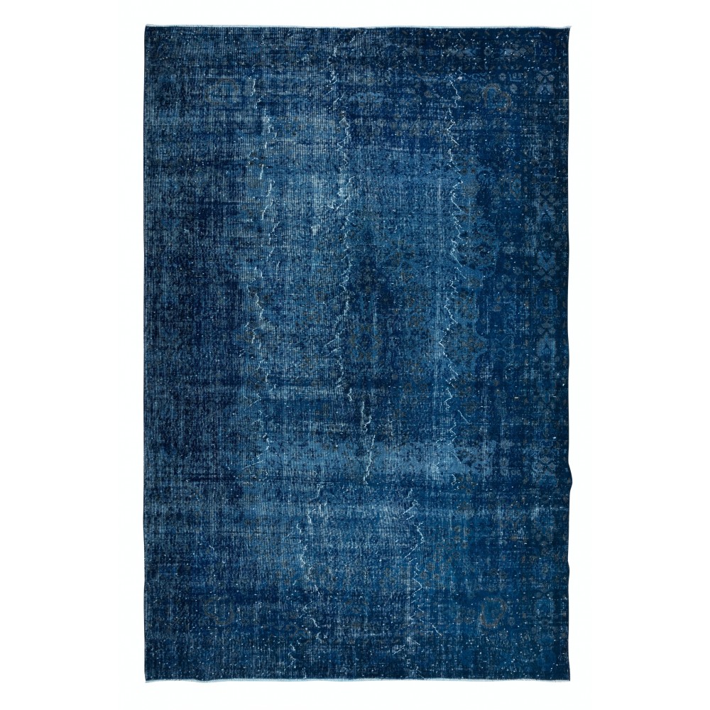 Modern Overdyed Hand Knotted Wool Blue Area Rug From Turkey