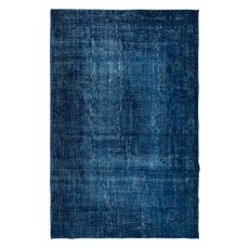 Modern Overdyed Hand Knotted Wool Blue Area Rug From Turkey