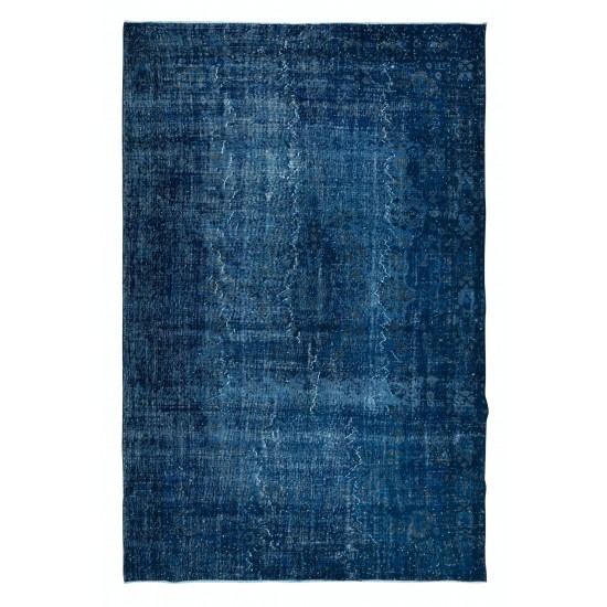 Modern Overdyed Hand Knotted Wool Blue Area Rug From Turkey