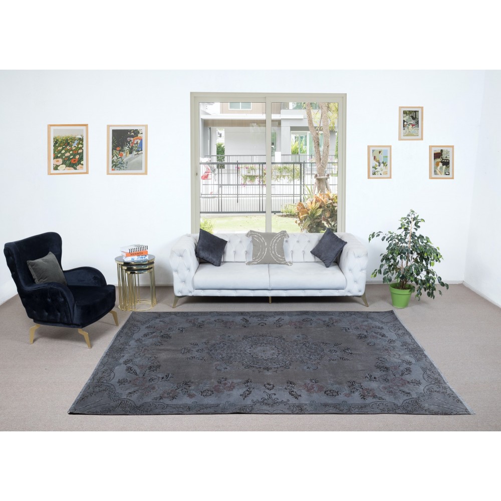 Decorative Handmade Turkish European Design Rug in Gray and Brown Tones