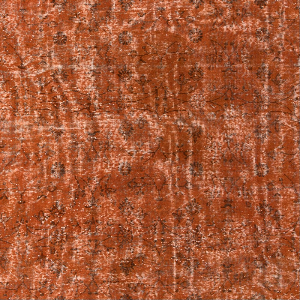 Handmade Turkish Orange Rug, Modern Floral Area Rug, Bohemian Home Decor