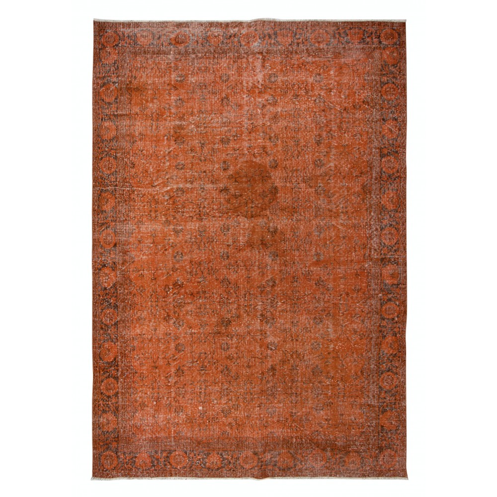 Handmade Turkish Orange Rug, Modern Floral Area Rug, Bohemian Home Decor