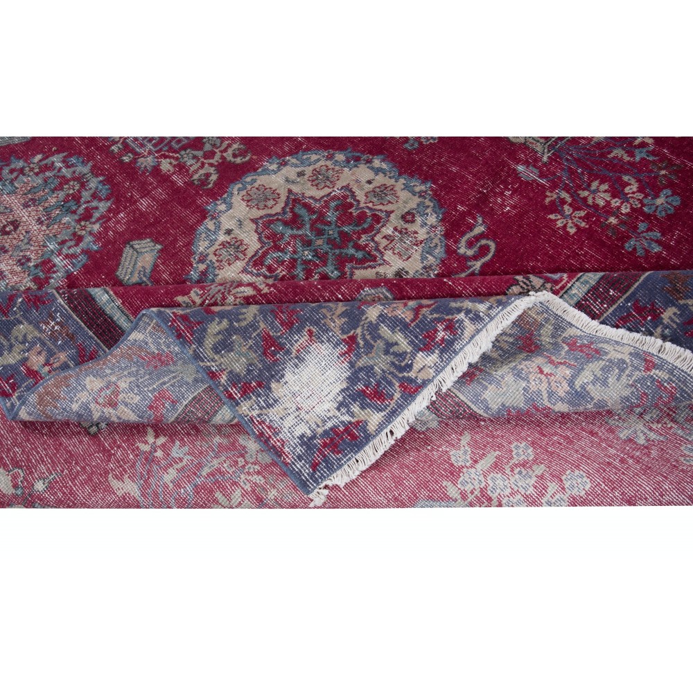 Unique Distressed Shabby Chic Vintage Turkish Oriental Rug in Red Color