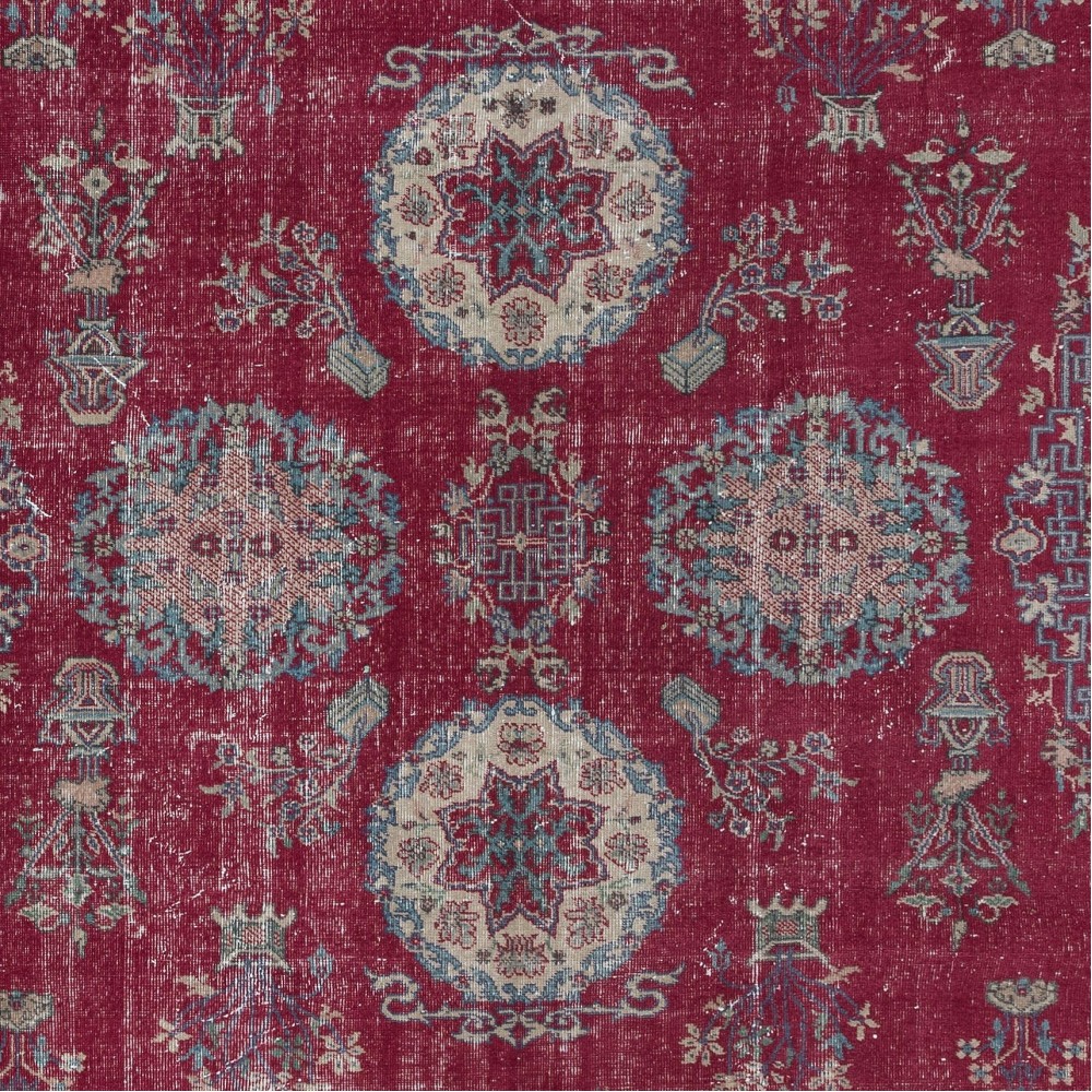 Unique Distressed Shabby Chic Vintage Turkish Oriental Rug in Red Color