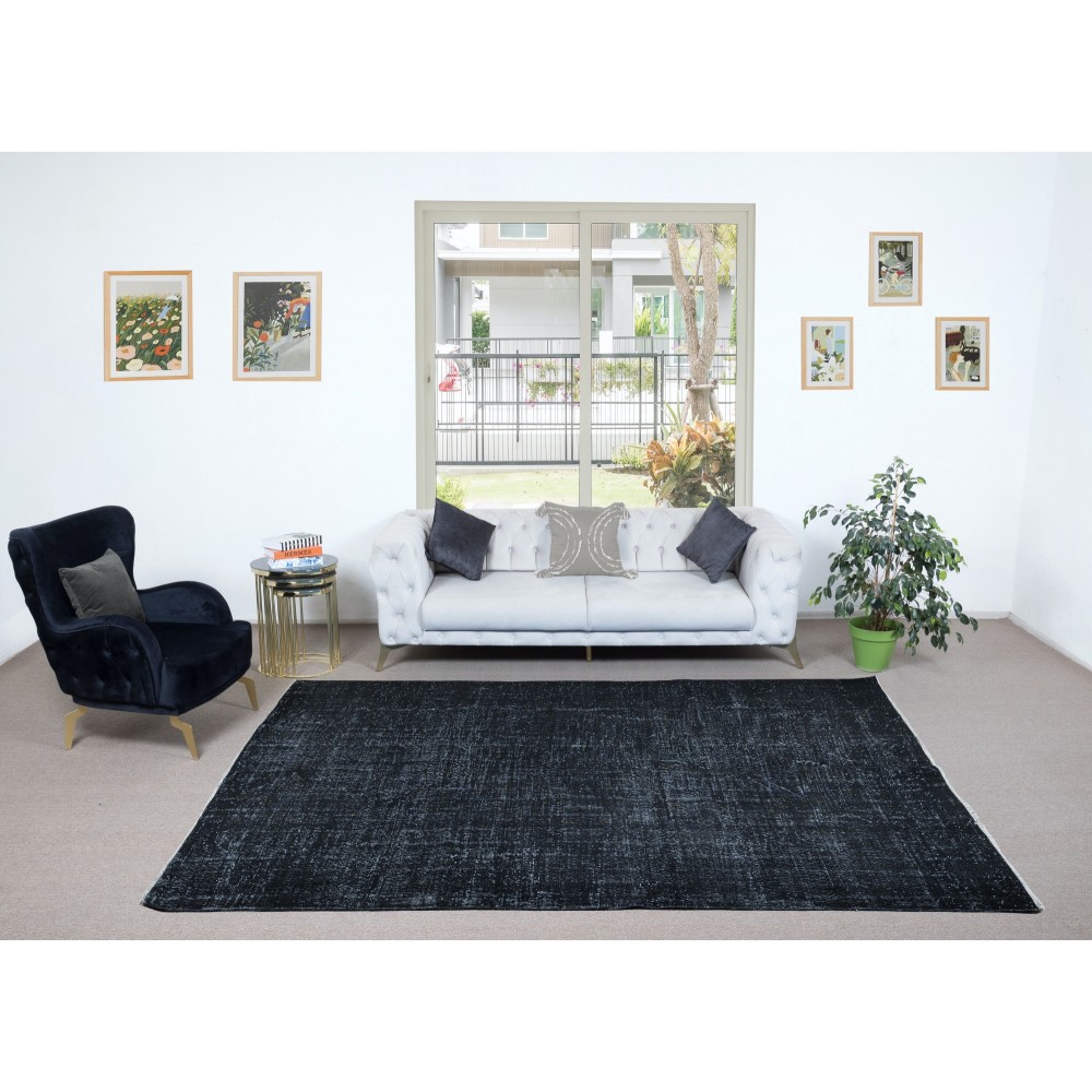 Modern Black Area Rug, Handwoven and Handknotted in Turkey