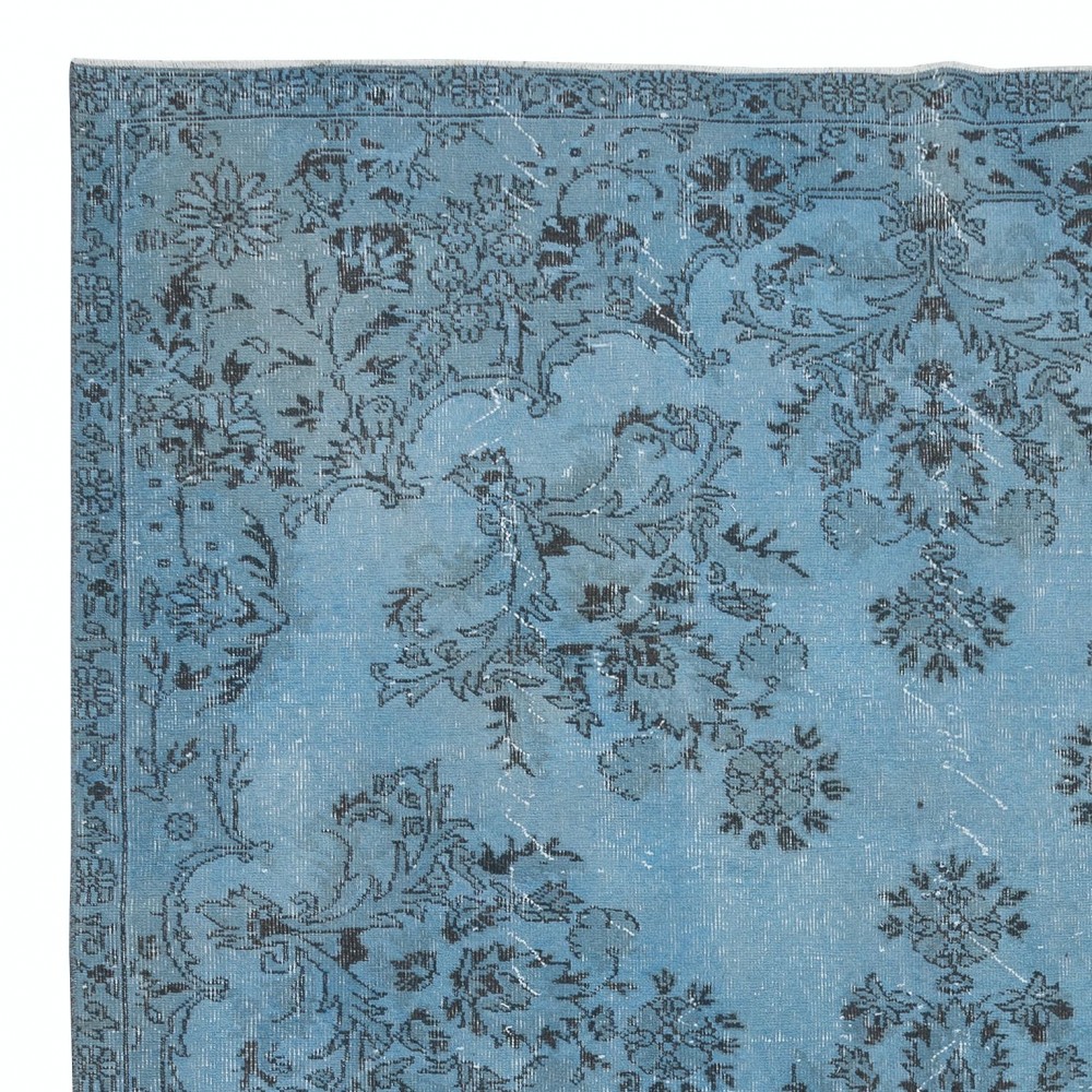 Light Blue Modern Area Rug, Large Overdyed Carpet, Handmade Turkish Living Room Carpet, Woolen Floor Covering