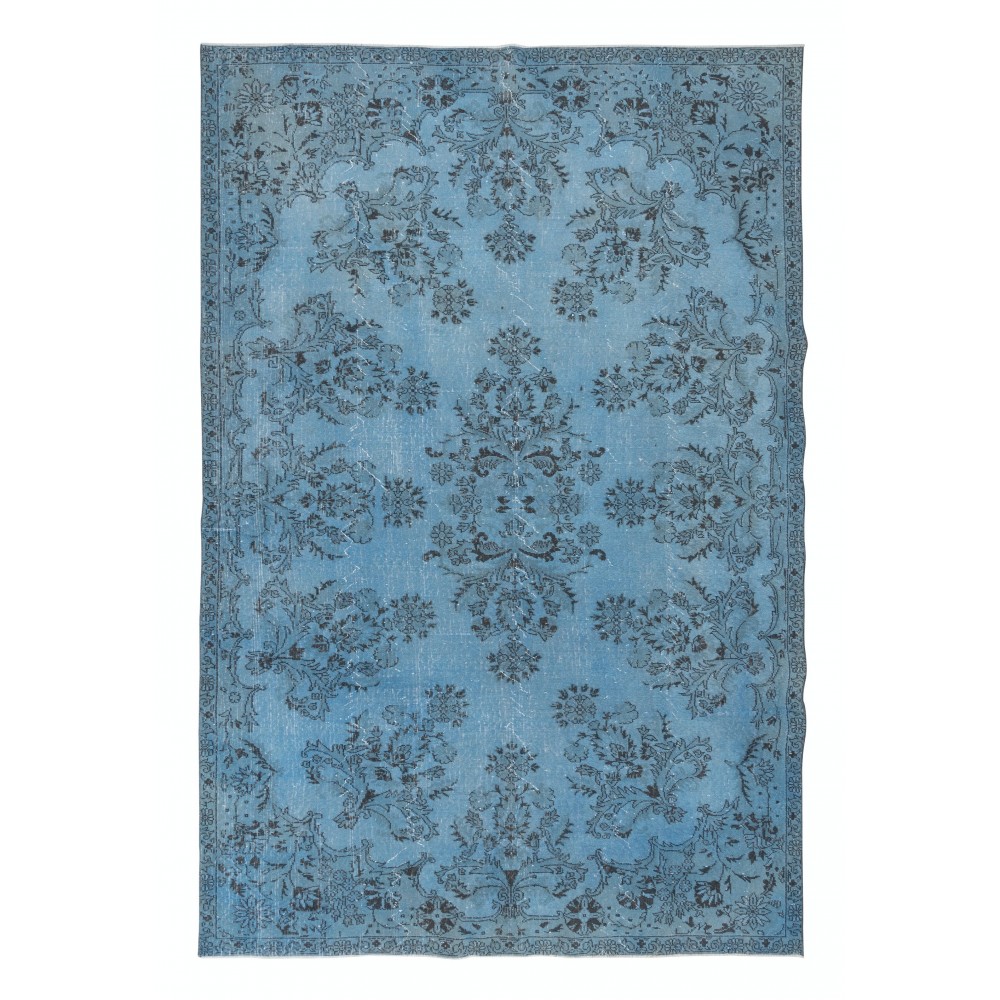 Light Blue Modern Area Rug, Large Overdyed Carpet, Handmade Turkish Living Room Carpet, Woolen Floor Covering