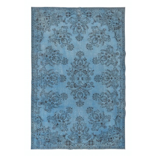 Light Blue Modern Area Rug, Large Overdyed Carpet, Handmade Turkish Living Room Carpet, Woolen Floor Covering