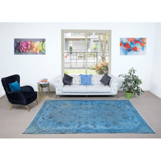 Light Blue Modern Area Rug, Sky Blue Upcycled Carpet, Handmade Living Room Carpet