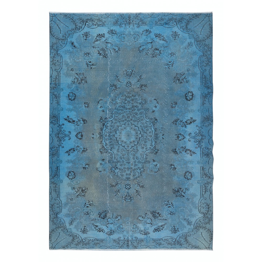 Light Blue Modern Area Rug, Sky Blue Upcycled Carpet, Handmade Living Room Carpet