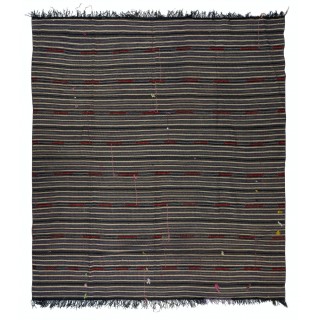 Unique Hand-Woven Striped Kilim, Vintage Flat-Weave Anatolian Rug