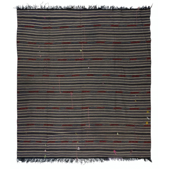Unique Hand-Woven Striped Kilim, Vintage Flat-Weave Anatolian Rug
