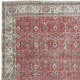 Vintage Handmade Turkish Rug in Red & Beige with All-Over Flower Design