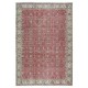 Vintage Handmade Turkish Rug in Red & Beige with All-Over Flower Design