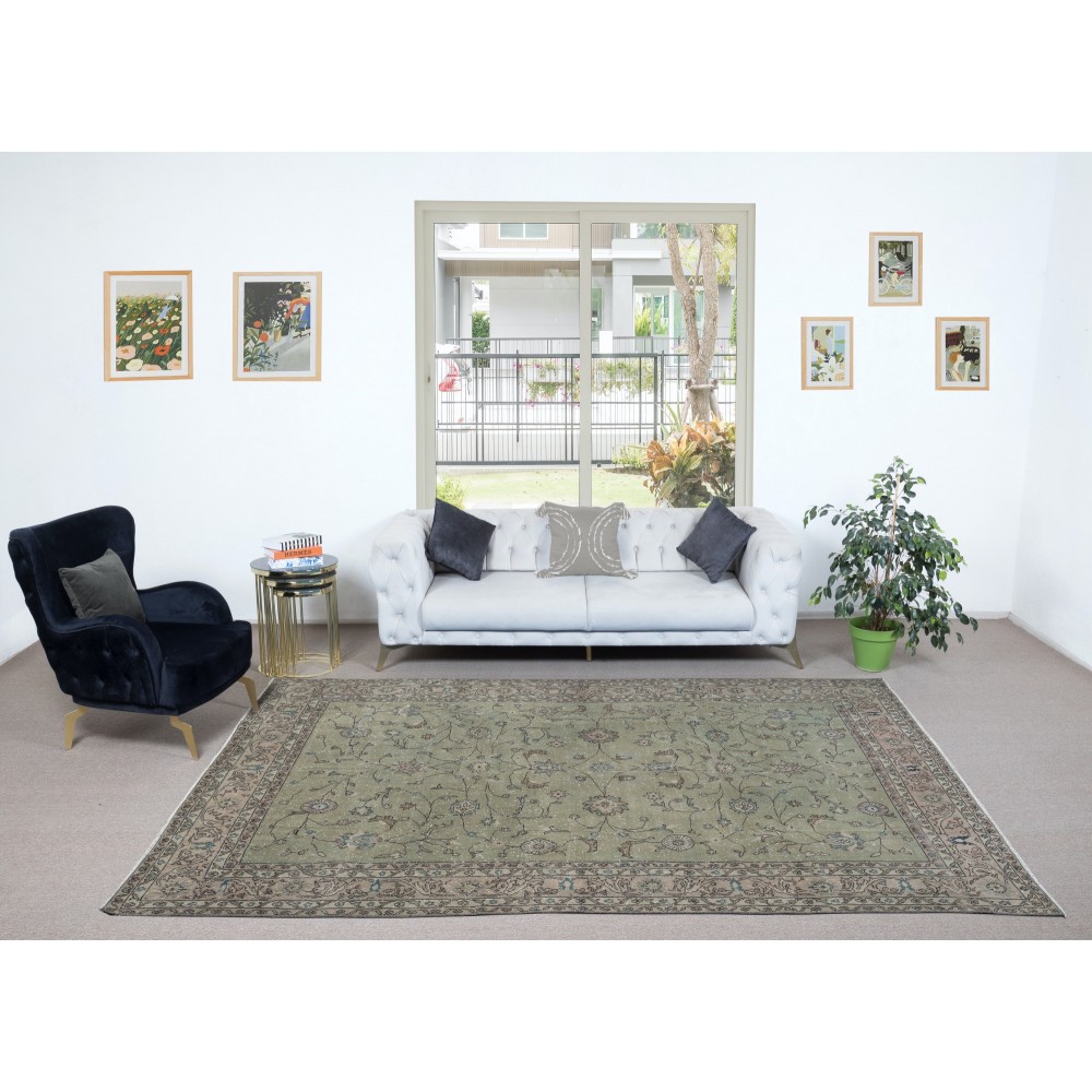 Moss Green Handmade Turkish Area Rug for Modern Home & Office Decor
