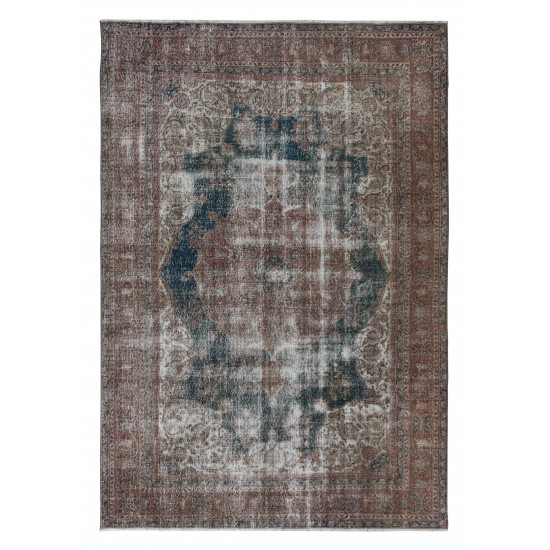 One of a Kind Hand Knotted Turkish Vintage Shabby Chic Large Area Rug