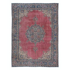 One of a kind Hand Made Vintage Anatolian Area Rug in Red & Dark Blue