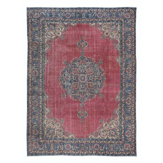 One of a kind Hand Made Vintage Anatolian Area Rug in Red & Dark Blue