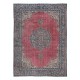 One of a kind Hand Made Vintage Anatolian Area Rug in Red & Dark Blue