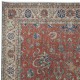 Vintage Handmade Turkish Large Area Rug in Red & Beige with Botanical Design