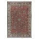 Vintage Handmade Turkish Large Area Rug in Red & Beige with Botanical Design