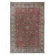 Romantic Vintage Handmade Turkish Large Rug in Red & Beige with Botanical Design