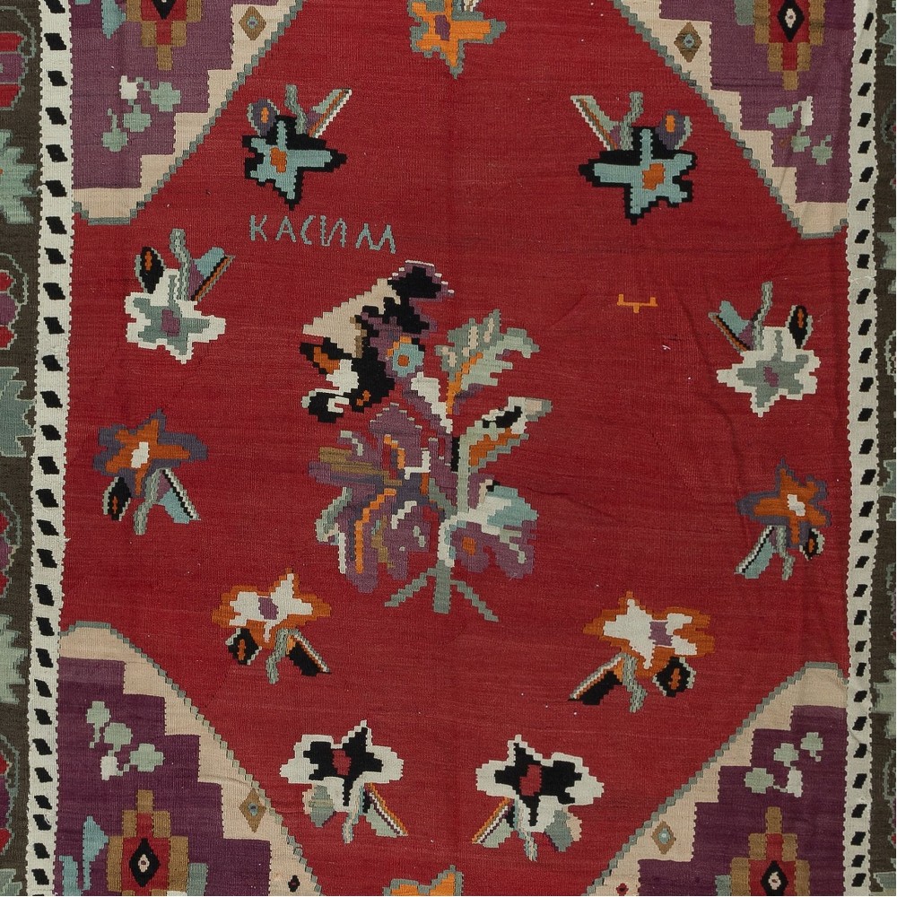 Vintage Bosnian Kilim, Flat-Weave Rug, 100% Wool