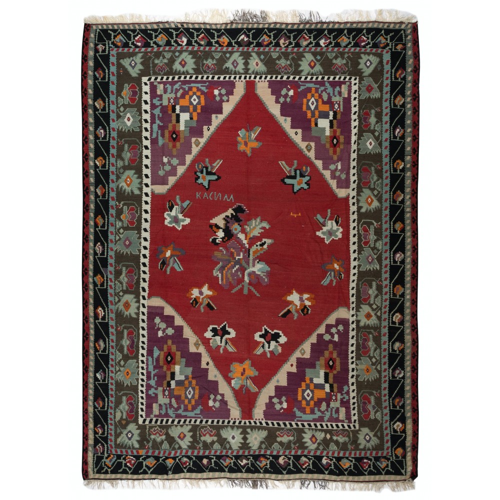 Vintage Bosnian Kilim, Flat-Weave Rug, 100% Wool