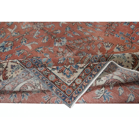 Hand Knotted Vintage Wool Area Rug, Handmade Turkish Floral Large Carpet