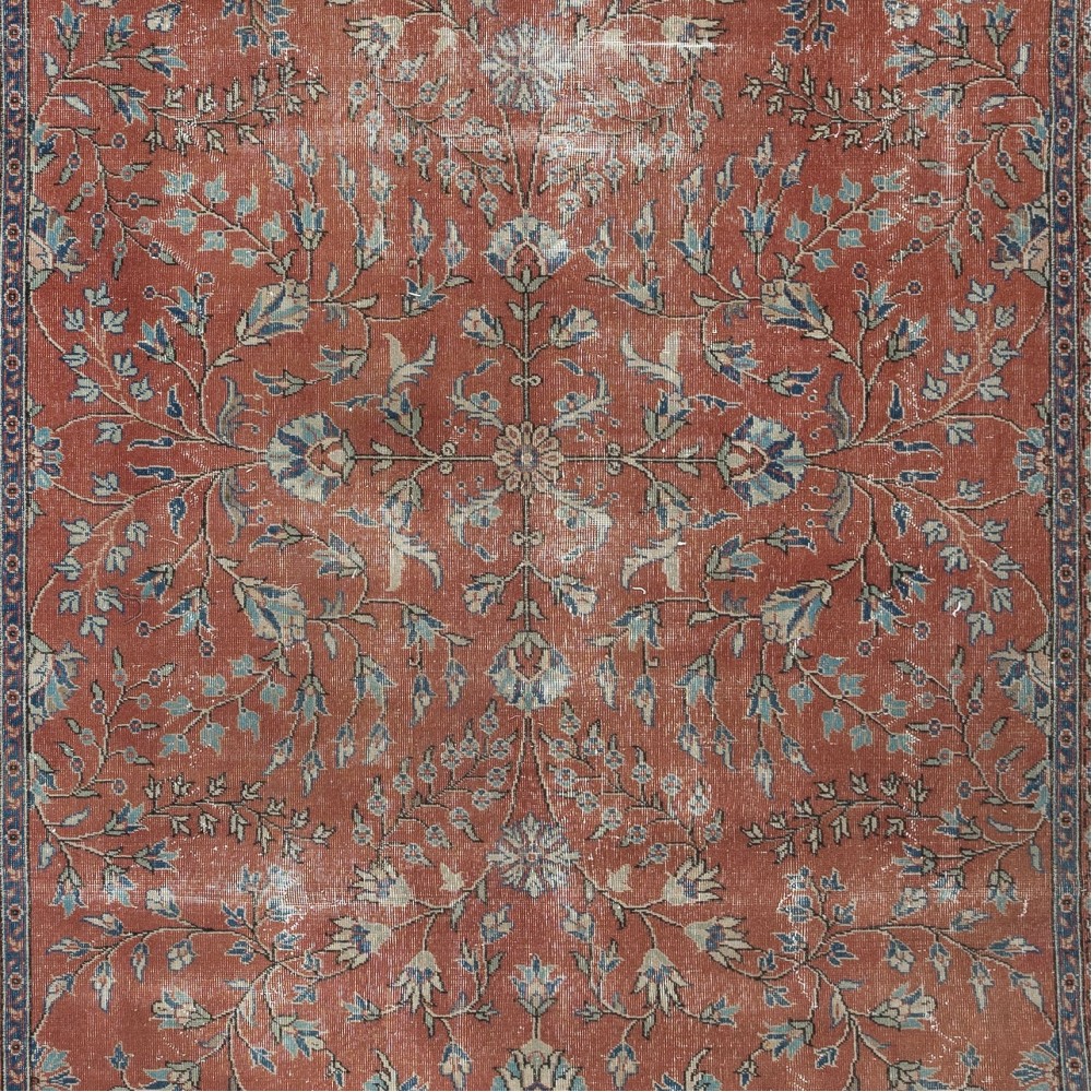 Hand Knotted Vintage Wool Area Rug, Handmade Turkish Floral Large Carpet