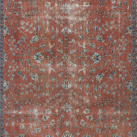 Hand Knotted Vintage Wool Area Rug, Handmade Turkish Floral Large Carpet