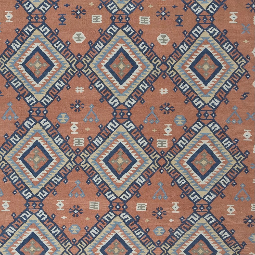 Swedish Hand-Woven Vintage Kilim Rug with Geometric Details, 'Flat-Weve', 100% Wool