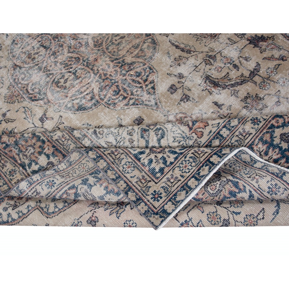 Vintage Handmade Anatolian Oushak Large Area Rug in Beige. Rustic & Farmhouse Decor Carpet