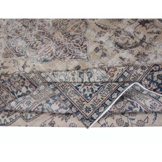 Mid-Century Handmade Anatolian Oushak Large Area Rug in Beige. Rustic & Farmhouse Decor Carpet